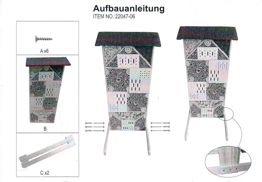 Kobolo Insektenhotel Insektenhaus Villa aus Holz - inkl Füllung - 49x26x107 cm - Gross XXL