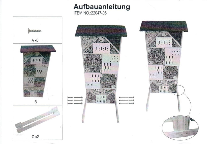 Kobolo Insektenhotel Insektenhaus Villa aus Holz - inkl Füllung - 49x26x107 cm - Gross XXL