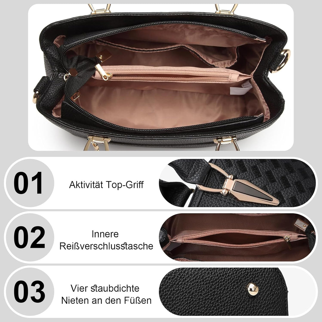 Miss Lulu Handtasche Damen mittelgross klassisch Henkeltasche Schultertasche mit Lychee Muster mehre