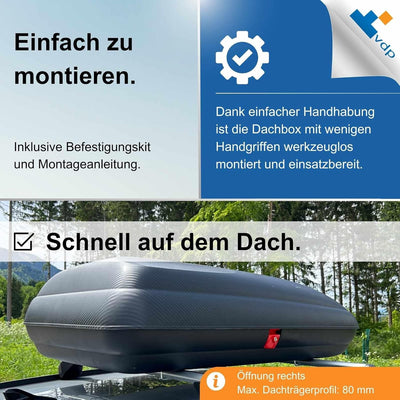 Dachbox BA320 carbonlook + Relingträger CRV107A kompatibel mit Opel Mokka X 5 Türer ab 2014