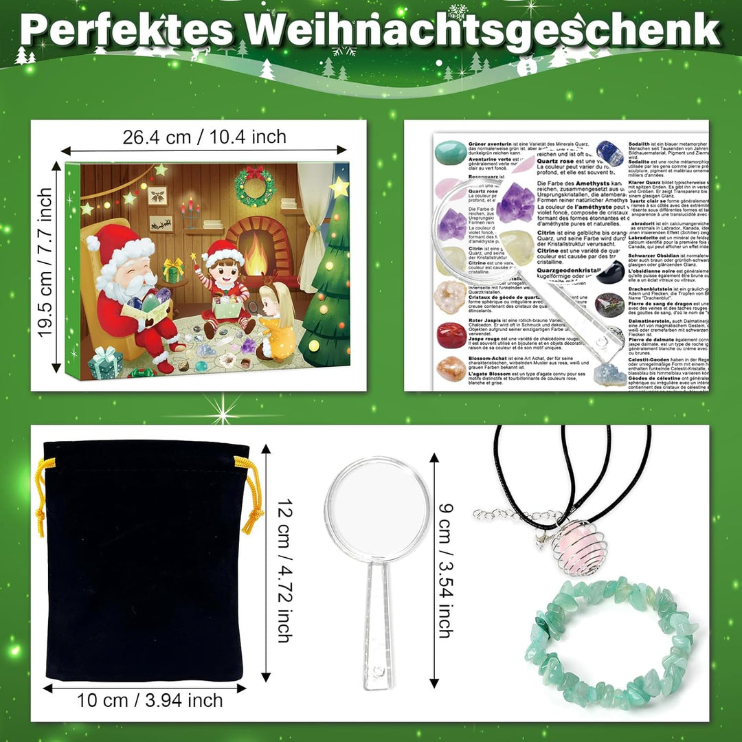 Edelstein Adventskalender, Weihnachts Countdown Kalender 2023, 24 Stück Natürliche Kristalle, Edelst