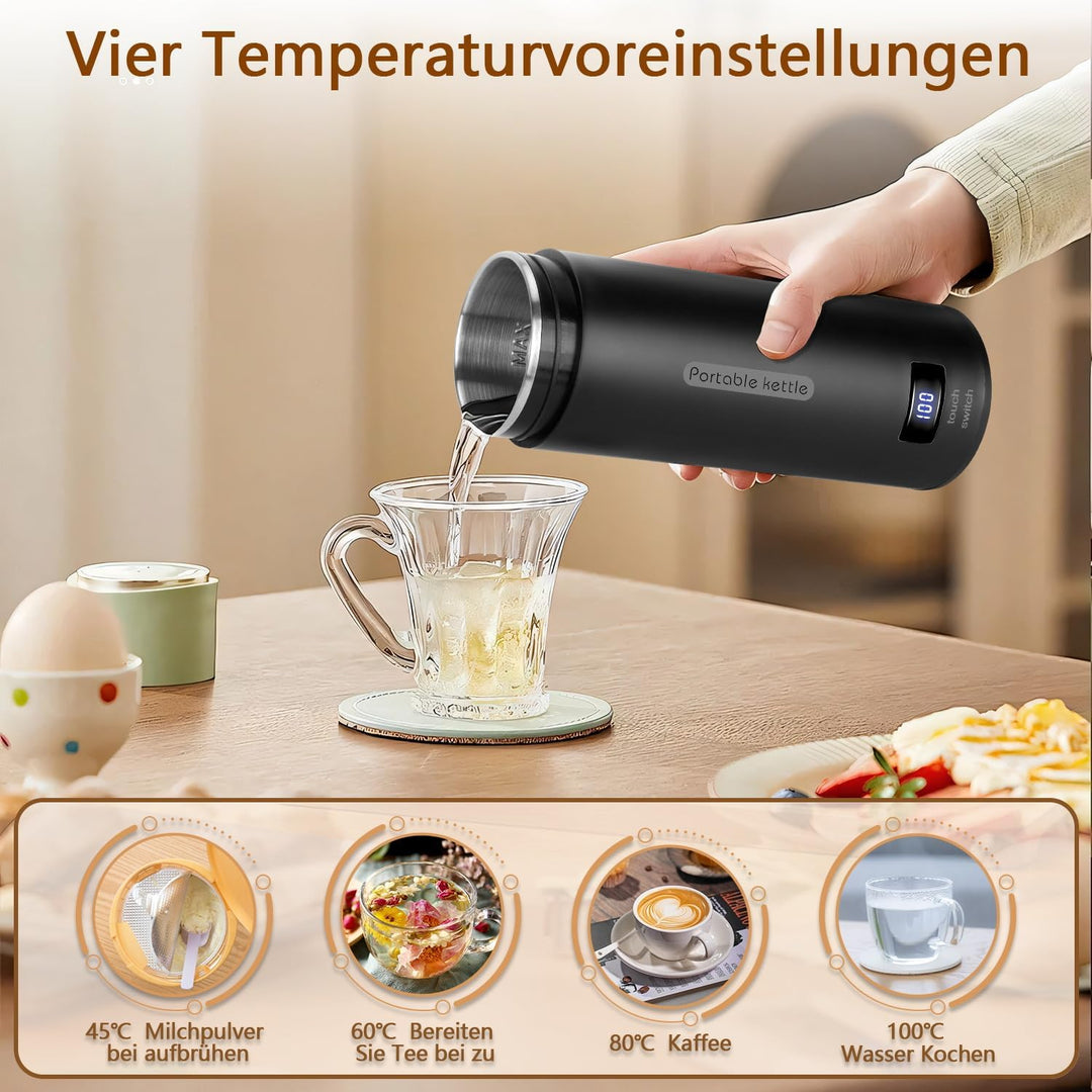 Reise Wasserkocher Klein, Elektrische Wassertasse,220V 300W Schnellkoch-Teekanne-Heizbecher mit Temp