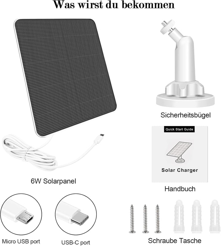 6W Solarpanel für drahtlose Überwachungskamera im Freien,2 Pack 5V IP65 wasserdichte Solarstromverso