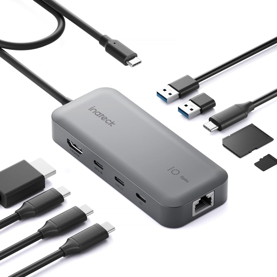 Inateck 10 in 1 USB C Hub, 4K 60Hz HDMI Docking Station, USB C Video＋Data, 100W PD, 10Gbps 2 USB 3.2