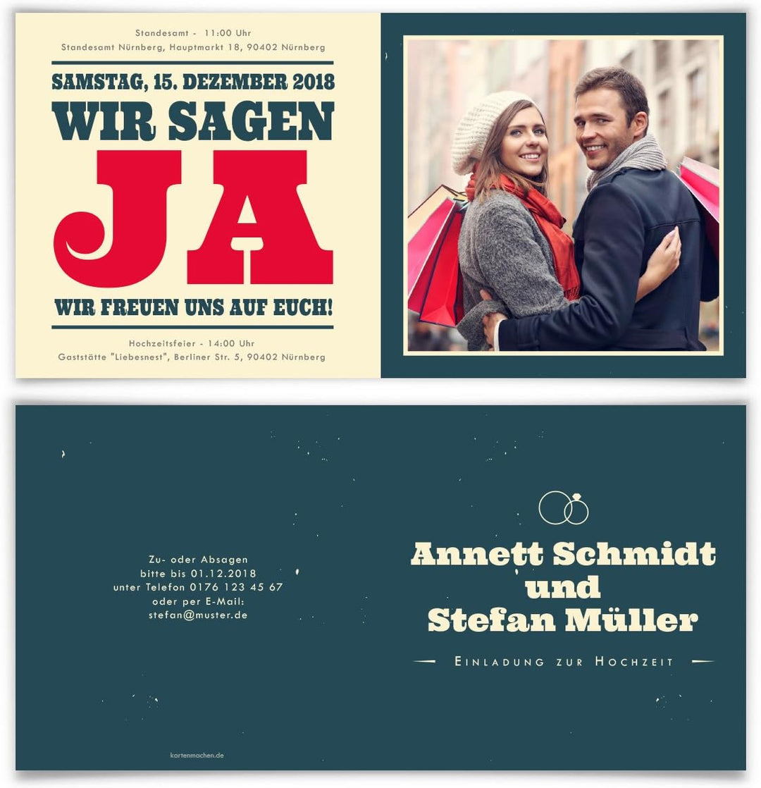 10 x Hochzeitseinladungen moderne Hochzeit Einladungskarten individuell - Liebesglück, 10