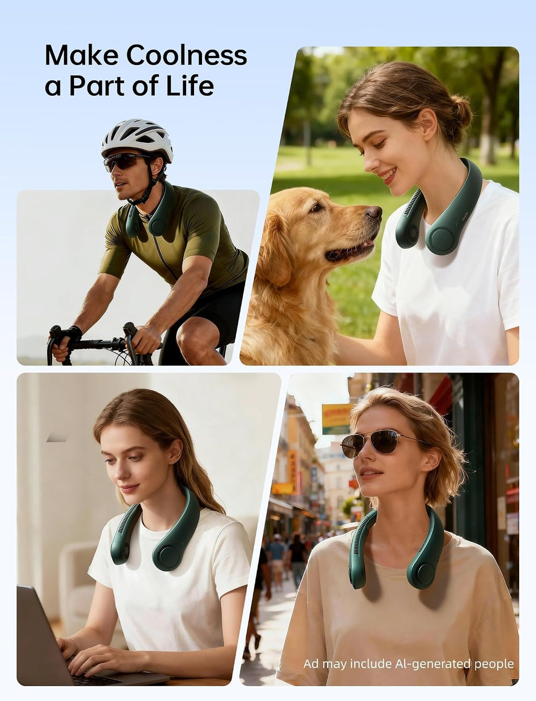 JISULIFE Tragbarer Hals-Ventilator, Hands Free Bladeless Fan, 4000 mAh Batteriebetriebener Persönlic