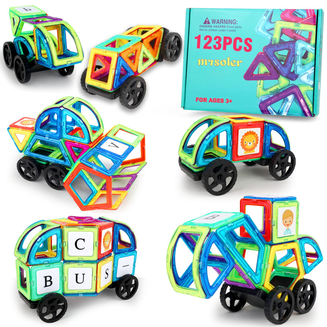 mysoler Magnetische Bausteine 123 Teile Magnetbausteine Magnete Kinder Magnetspielzeug für Kinder ab