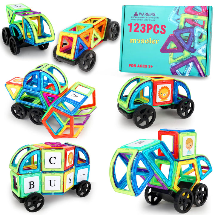 mysoler Magnetische Bausteine 123 Teile Magnetbausteine Magnete Kinder Magnetspielzeug für Kinder ab
