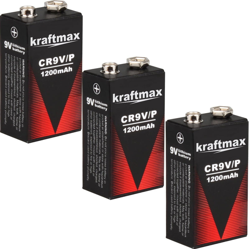 kraftmax 3X 9V Block Lithium Hochleistungs- Longlife Batterien für Rauchmelder/Feuermelder - 10 Jahr