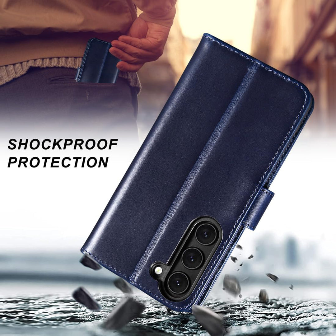 LENSUN Echtleder Hülle für Samsung Galaxy S23, Handyhülle [Echtes Leder][Magnetverschluss][RFID-Schu