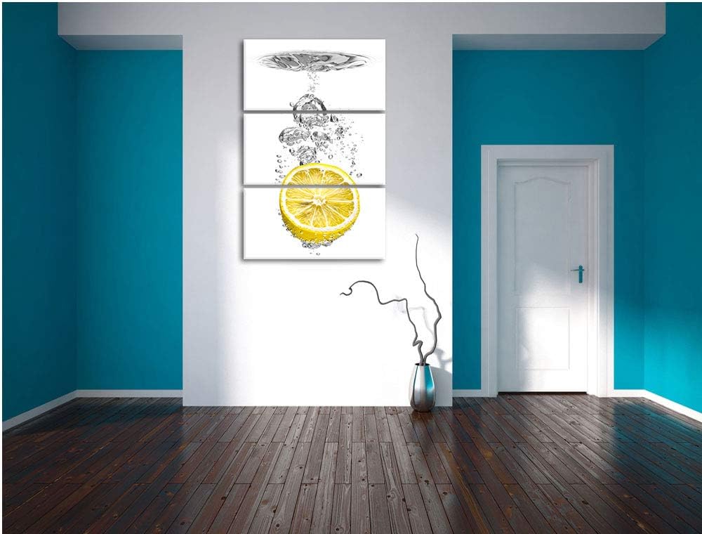 ins Wasser gefallene Zitrone schwarz/weiss 3-Teiler Leinwandbild 120x80 Bild auf Leinwand, XXL riesi
