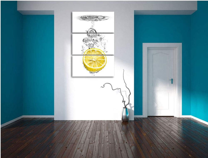 ins Wasser gefallene Zitrone schwarz/weiss 3-Teiler Leinwandbild 120x80 Bild auf Leinwand, XXL riesi