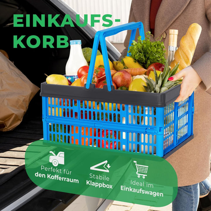 Novaliv Klappbox Blau - 16L Faltkorb mit Henkeln - Vielseitiger Einkaufskorb - Praktische Aufbewahru