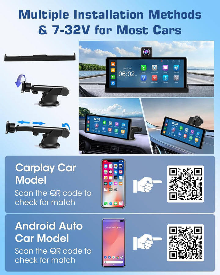 4K Carplay Display Android Auto Display mit Exklusive Halterung, 350° Drehbare Frontkamera 10,26 Zol