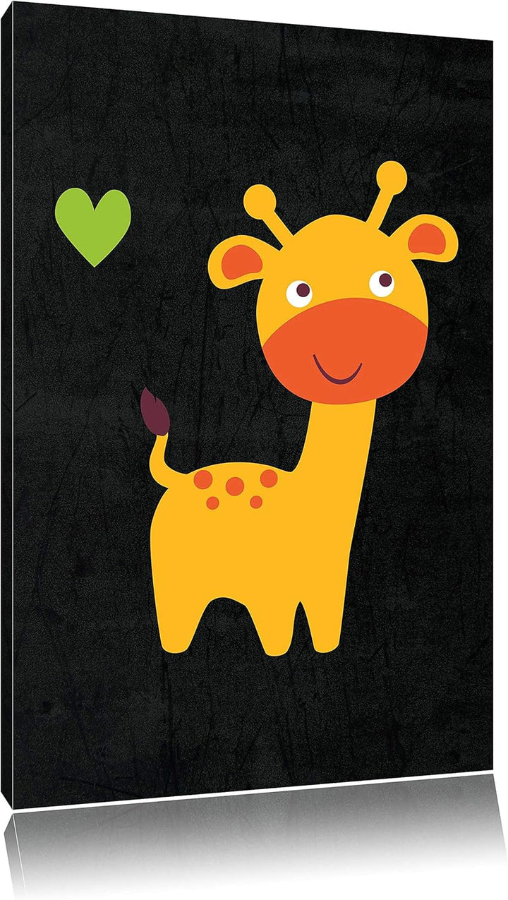 Pixxprint Niedliche Giraffe / 100x70cm Leinwandbild bespannt auf Holzrahmen/Wandbild Kunstdruck Deko