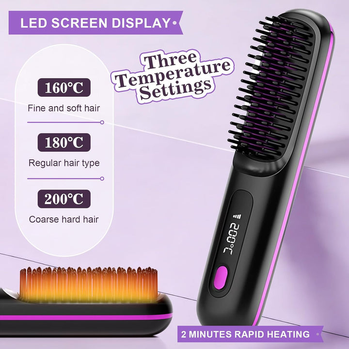 Go Brush Pro, 4 in 1 Glättbürste Kabellos, Tragbare Haarbürste Elektrisch, Verbrühungsschutz Glättei