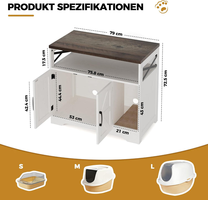 Katzenklo Schrank, Katzenhaus Holz, Katzenschrank mit Tür, Versteckte Katzentoilette mit Kratzmatte