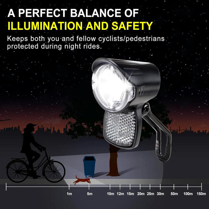 E-Bike Dynamo LED Fahrradlicht 30-100 LUX mit StVZO Zulassung - Fahrradlampe Frontlicht & Scheinwerf