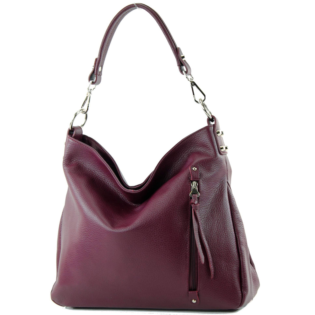 modamoda de - T183 - ital. Damen Schultertasche aus Leder Bordeauxviolett, Bordeauxviolett