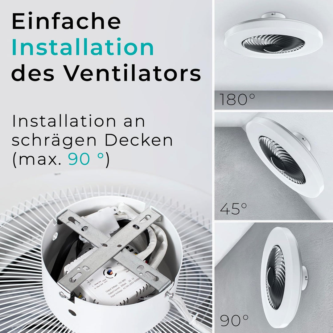 Noaton Deckenventilator mit Beleuchtung 12058B Triton, Schwarz, LED Dimmbar, 3 Farbtemperaturen, Fer
