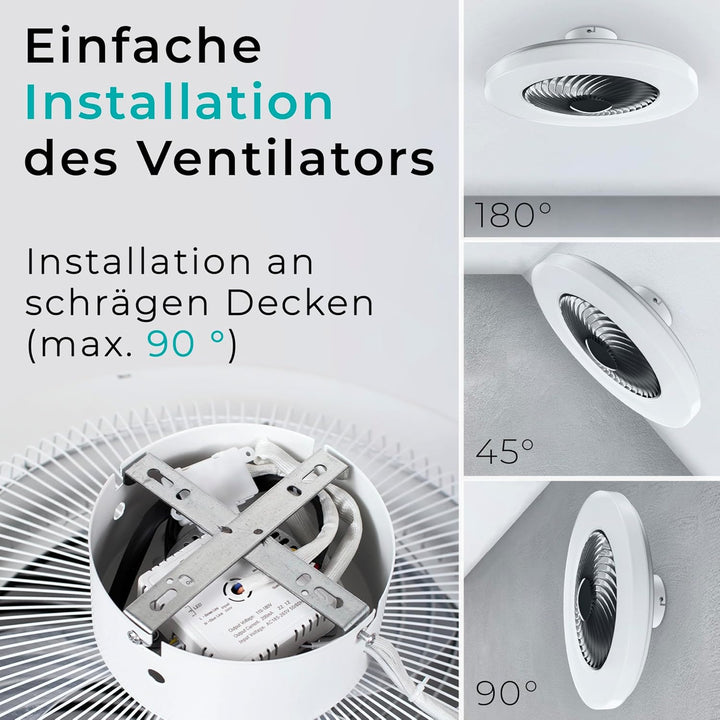 Noaton Deckenventilator mit Beleuchtung 12058B Triton, Schwarz, LED Dimmbar, 3 Farbtemperaturen, Fer