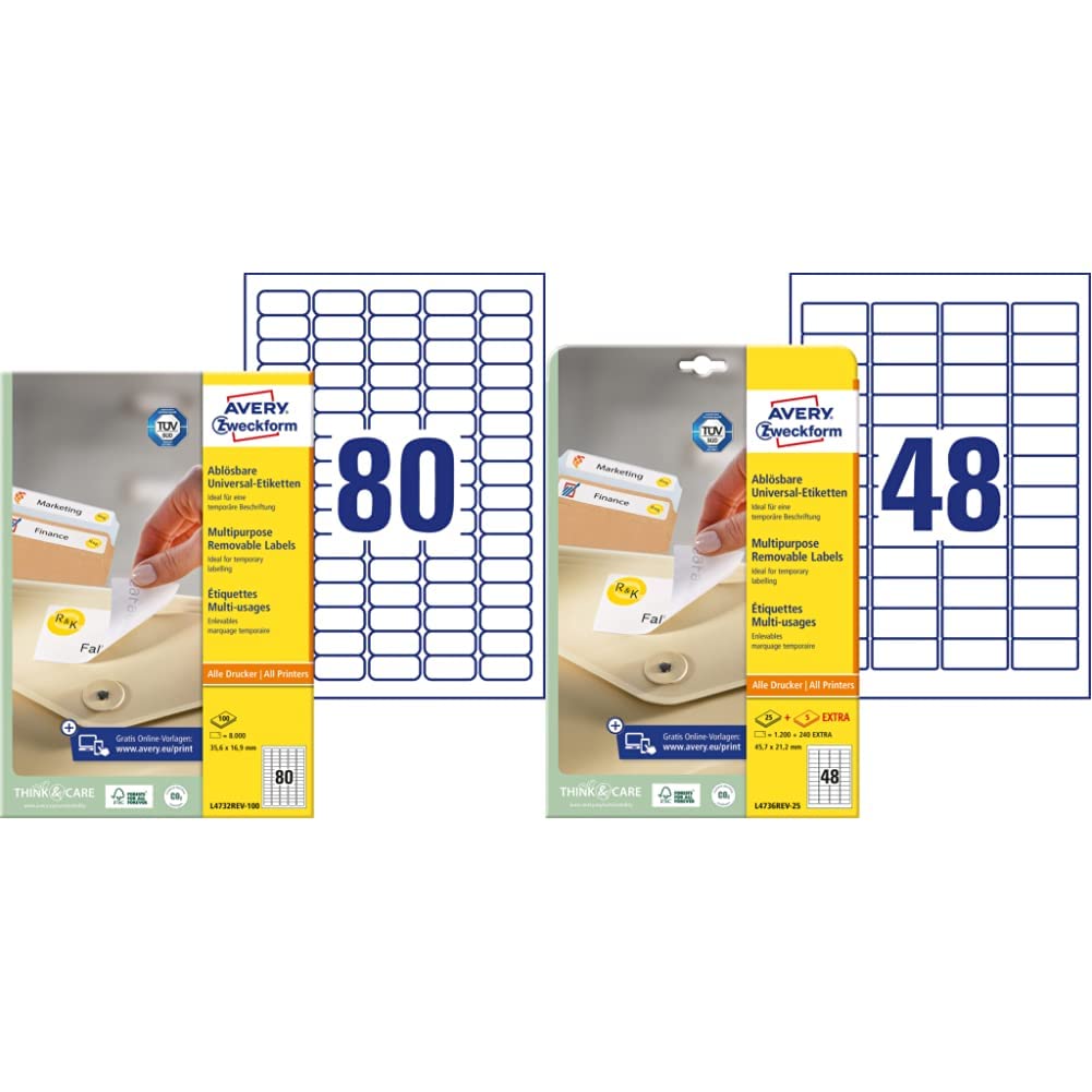 AVERY Zweckform L4732REV-100 Universal Etiketten, 100 Blatt, weiss &amp; L4736REV-25 Universal Etiketten