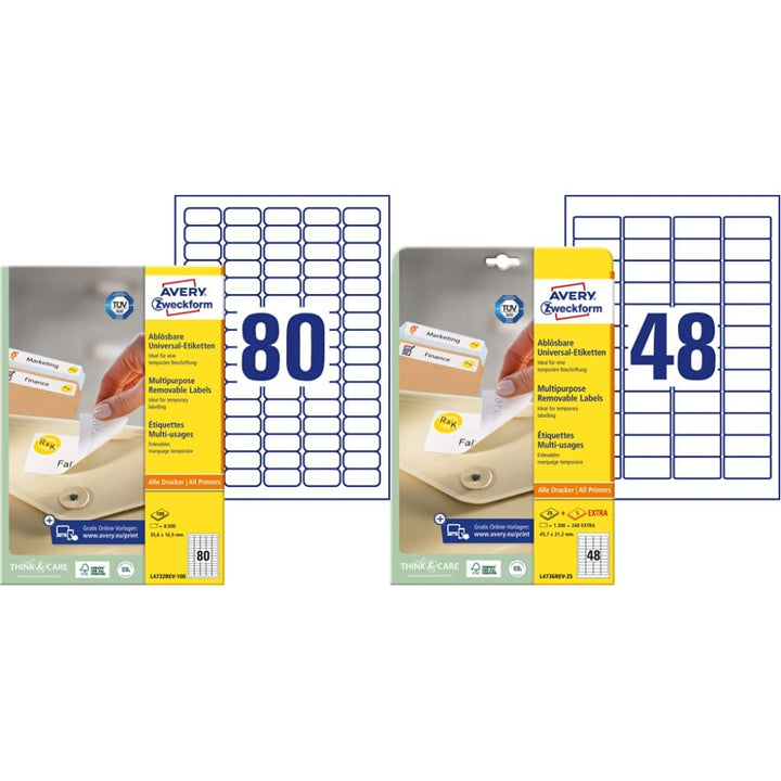 AVERY Zweckform L4732REV-100 Universal Etiketten, 100 Blatt, weiss &amp; L4736REV-25 Universal Etiketten