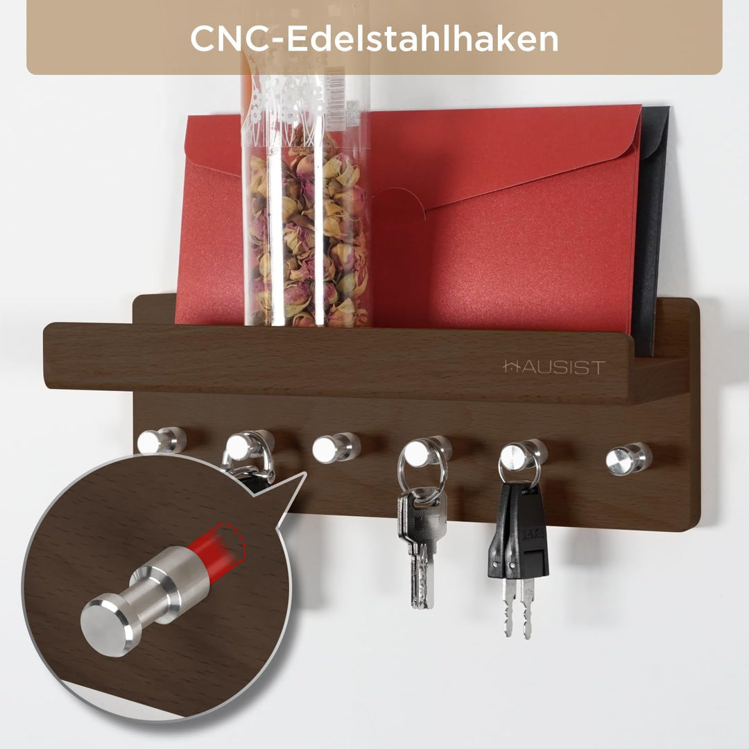 Schlüsselbrett Holz mit Ablage, schlüsselkasten Holz,Schlüsselhalter mit Edelstahlhaken,Schlüsselabl
