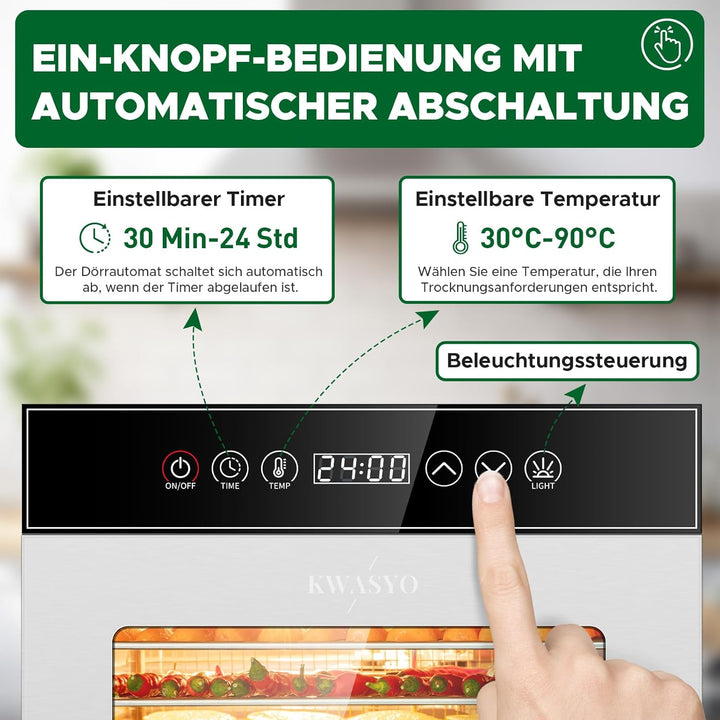 Kwasyo Gewerblicher Dörrautomat 18 Etagen, 800W Edelstahl Lebensmittel Dehydrator mit 360° Luftzirku