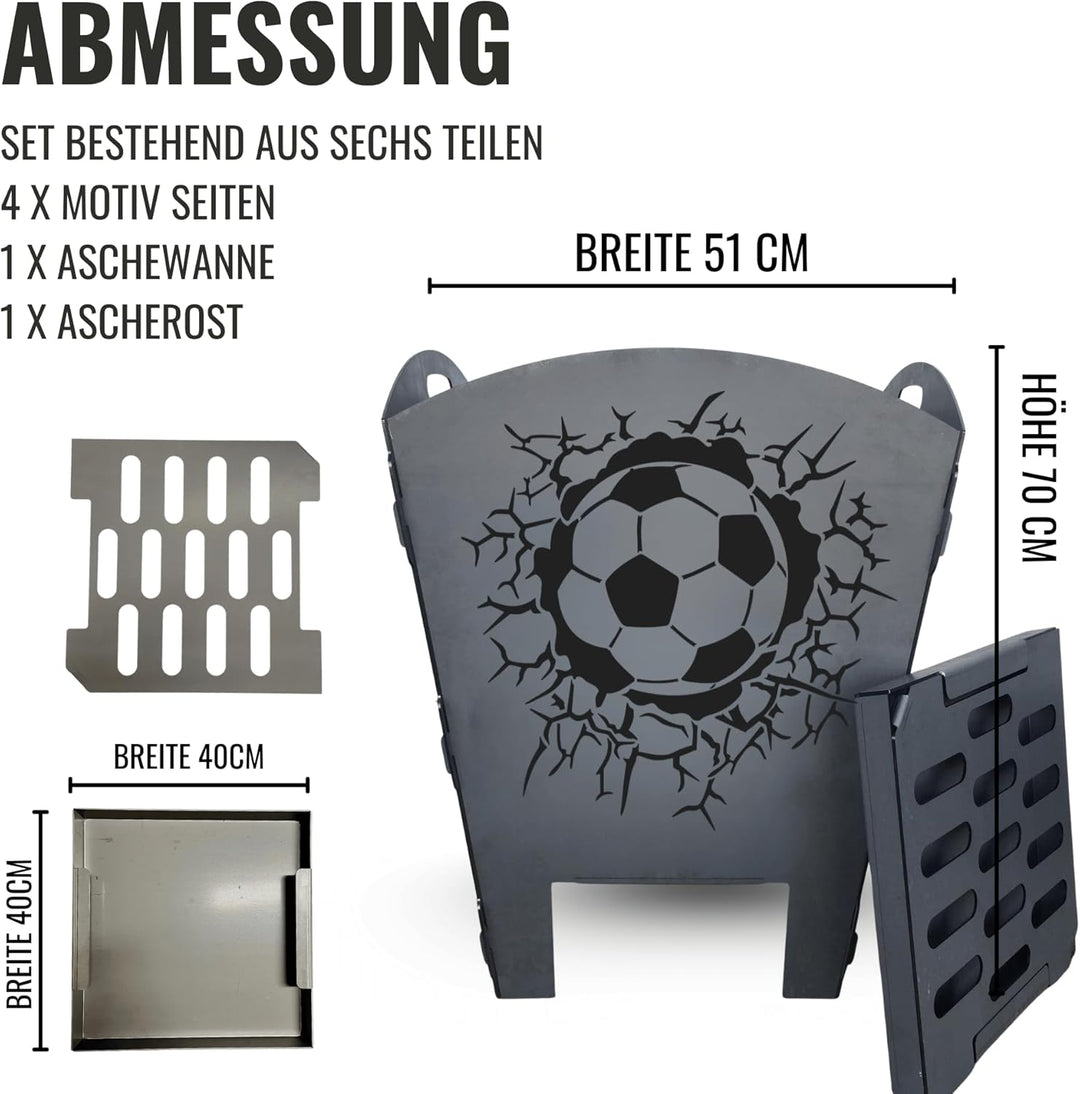Terma Stahldesign Feuerkorb Fussball inkl. Grillplatte Feuerplatte Feuertonne massiv Stahl Feuerstel