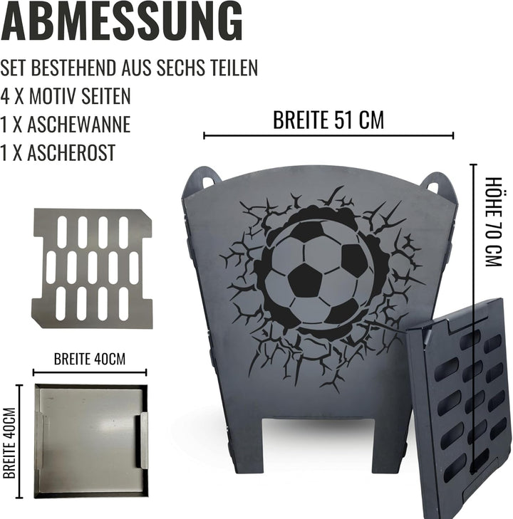 Terma Stahldesign Feuerkorb Fussball inkl. Grillplatte Feuerplatte Feuertonne massiv Stahl Feuerstel