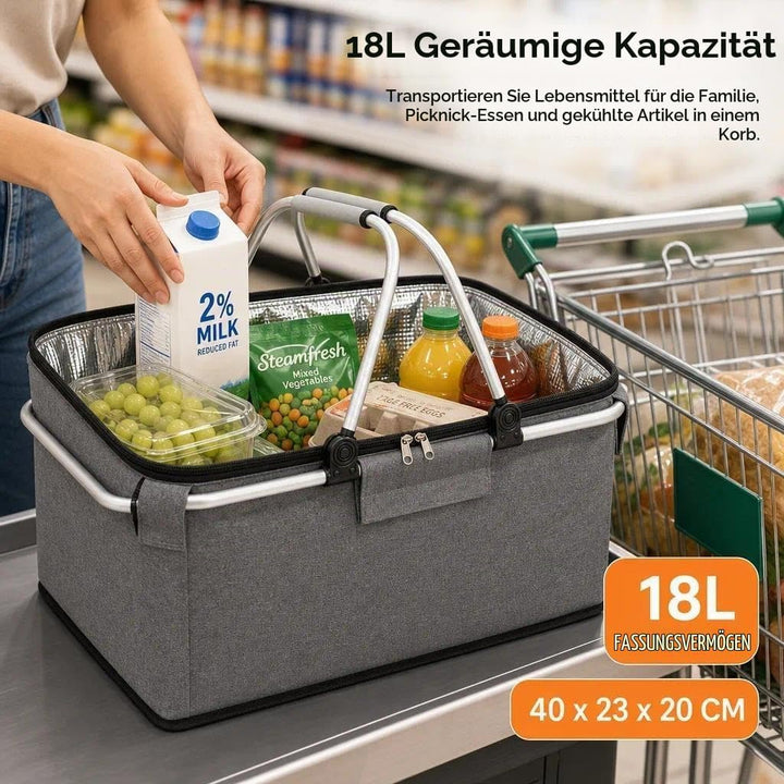 Einkaufskorb Faltbar, Einkaufskorb mit Kühlfunktion, Thermo als Picknickkorb, Tragekorb, für Picknic