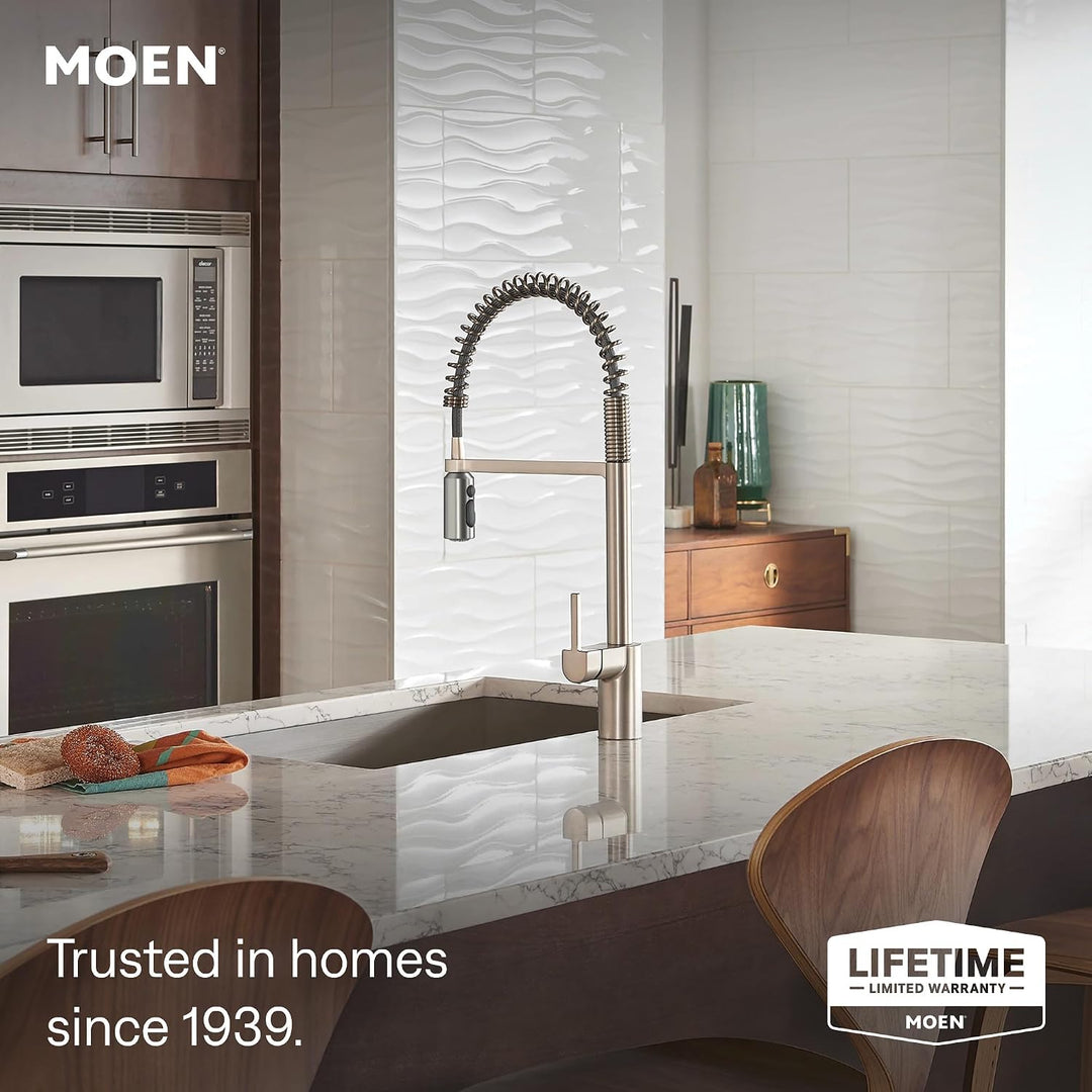 Moen 5923SRS Ausrichten Einhebel-Vorspülfeder-Küchenarmatur mit Power-Boost, Fleckenresistent, Stand