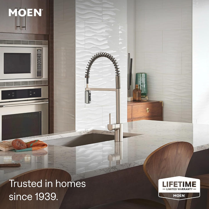 Moen 5923SRS Ausrichten Einhebel-Vorspülfeder-Küchenarmatur mit Power-Boost, Fleckenresistent, Stand