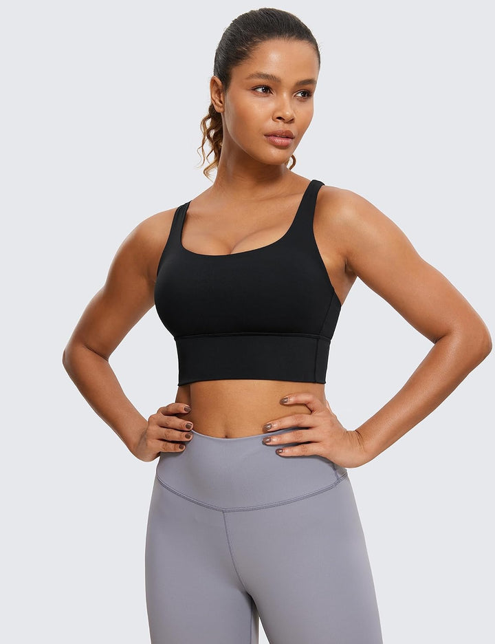 CRZ YOGA Damen Strappy Longline Sport BH - Ohne Bügel Gepolstert Sports Bra Yoga Workout Fitness Cro