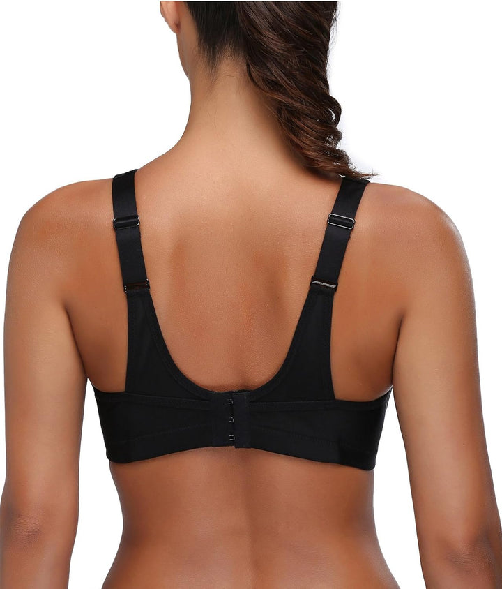 Wingslove Damen Sport BH ohne Bügel Nicht Gepolstert High Impact Bustier Halt Joggen BH 75B Schwarz,