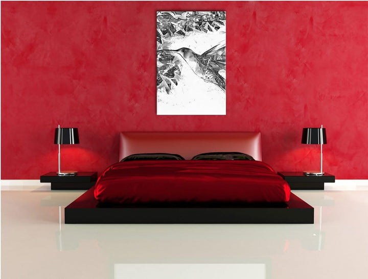Monocrome, Kolibri Kunst , Format: 100x70 auf Leinwand, XXL riesige Bilder fertig gerahmt mit Keilra