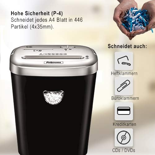 Fellowes Aktenvernichter Powershred 53C Partikelschnitt (P-4) mit CD Vernichtung, 10 Blatt, für 1 Nu