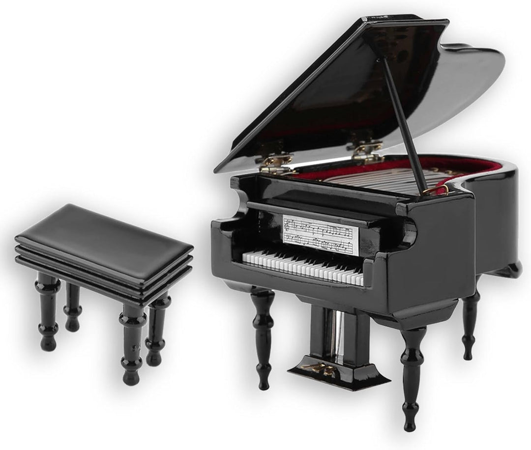 Miniatur-Klaviermodell, hölzernes Mini-Klaviermodell mit Bank und schwarzem Gehäusemusikgeschenk für