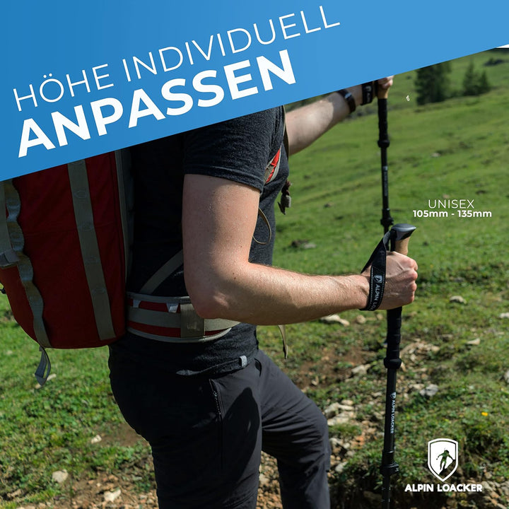 Alpin Loacker Teleskop Wanderstöcke Carbon &amp; Aluminium mit Korkgriff I Leichte Nordic Walking Stöcke