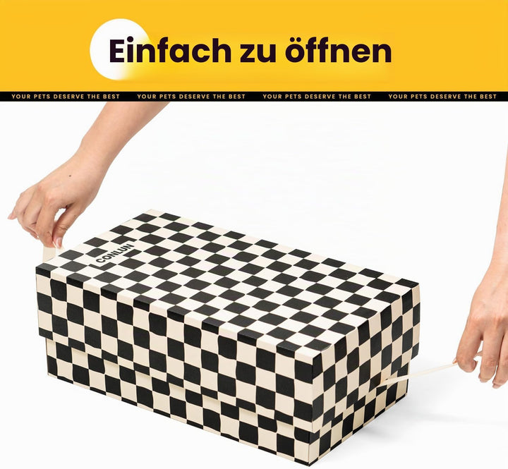 Conlun Katzenkratzbox mit 4 Kratzbretter Katze &amp; 2 Separaten Katzen Kartons &amp; 1 Katzenball, 2-in-1 K