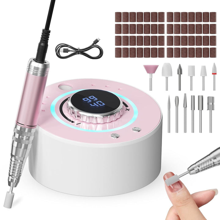 Professionelles Elektrisches Nagelpoliergerät 36000 U/min, 4000mAh kabellos, leise 20dB mit 12 Aufsä