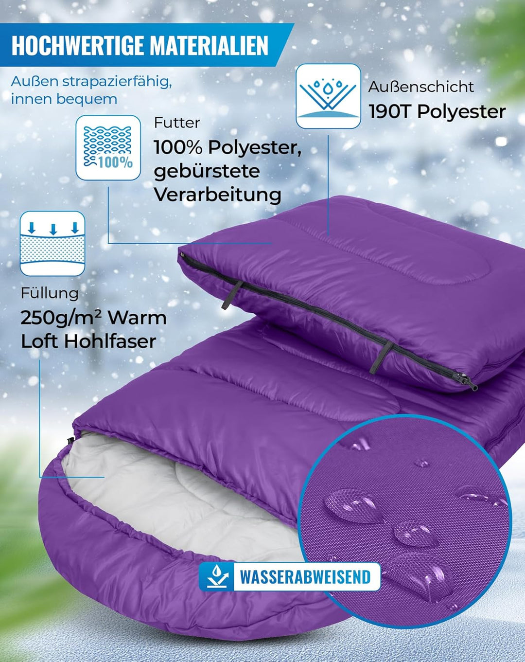 KingCamp Schlafsack für Erwachsene, kaltes Wetter &amp; warm, XL, grosse und hohe Flanell-Schlafsäcke mi