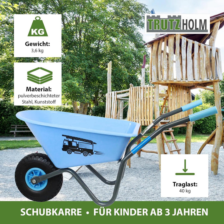 TRUTZHOLM Kinderschubkarre Uni Blau 40 kg Traglast Stahl | 3,6 kg, 40 kg Traglast, Stahl Kunststoff,