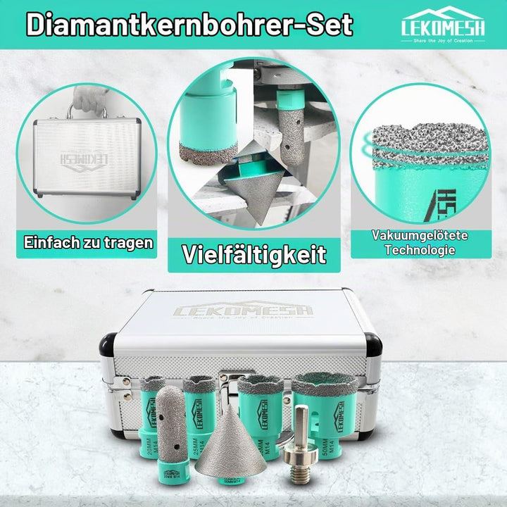 Diamant-Porzellanbohrer - 10 Stück (6/6/8/20/35/50/68 mm + 10 mm Diamantfräser + 50 mm Diamant-Fräsb