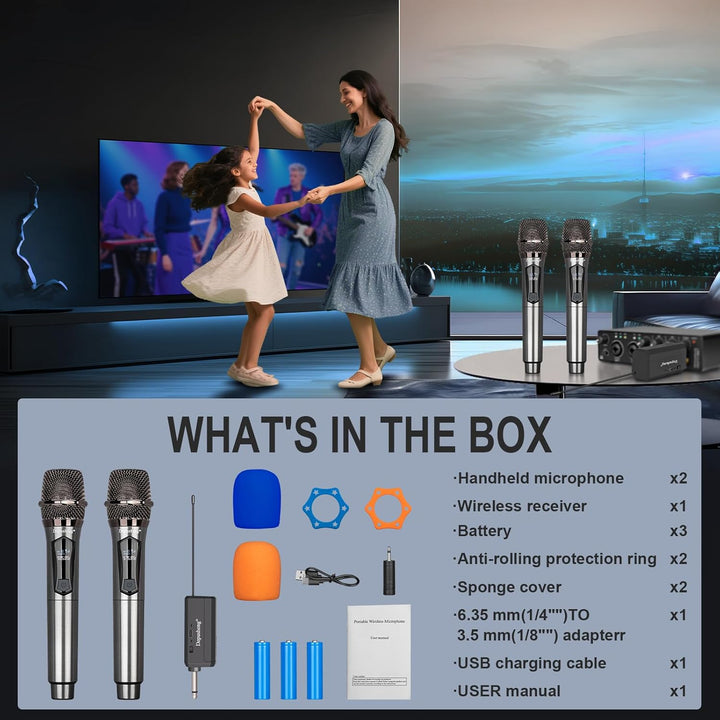 Depusheng Drahtlose Mikrofone, Dual-Karaoke-Mikrofonsystem, Microfonos Inalambricos mit wiederauflad