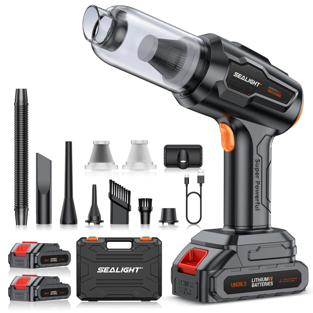 SEALIGHT Handstaubsauger Akku, 35000Pa Akku Handstaubsauger Kabellos mit 60 Min Laufzeit, 4-in-1 Aut