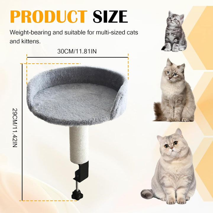 Katzenbett für Schreibtisch, Katzenliege Katzenhängematte mit Kratzsäule und Plüschpolsterung, Katze