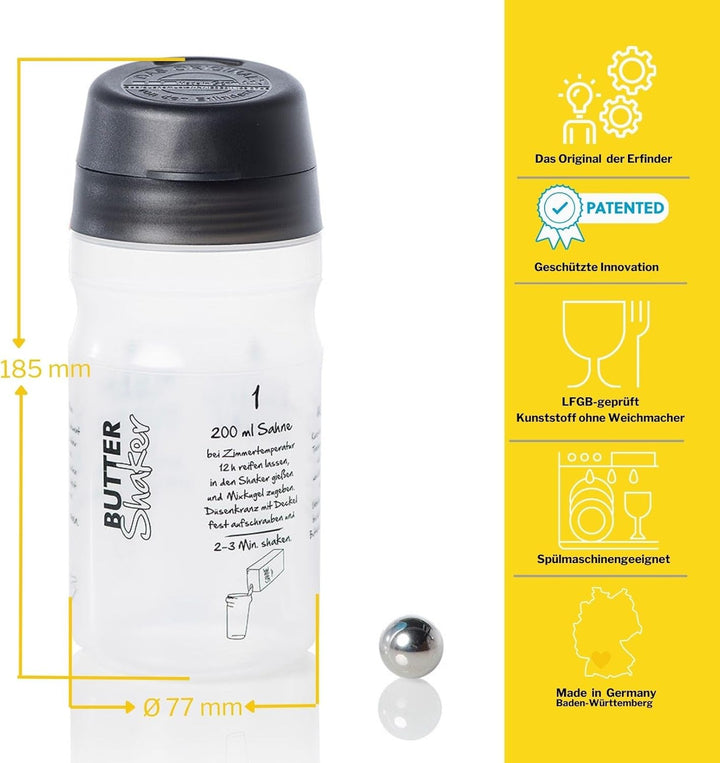 Grosses Shaker-Set (SCHWARZ) mit Butter-Shaker + 4-Portionen 2 x Kochbücher