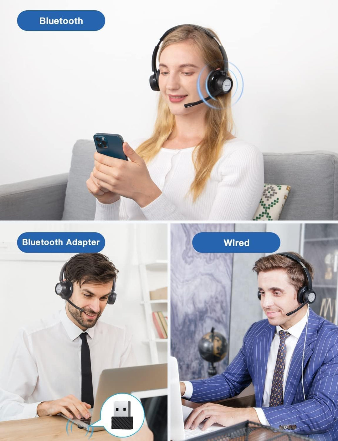 New Bee Wireless Headset, Bluetooth Headset mit Mikrofon Geräuschunterdrückung 20 Stunden Sprechzeit